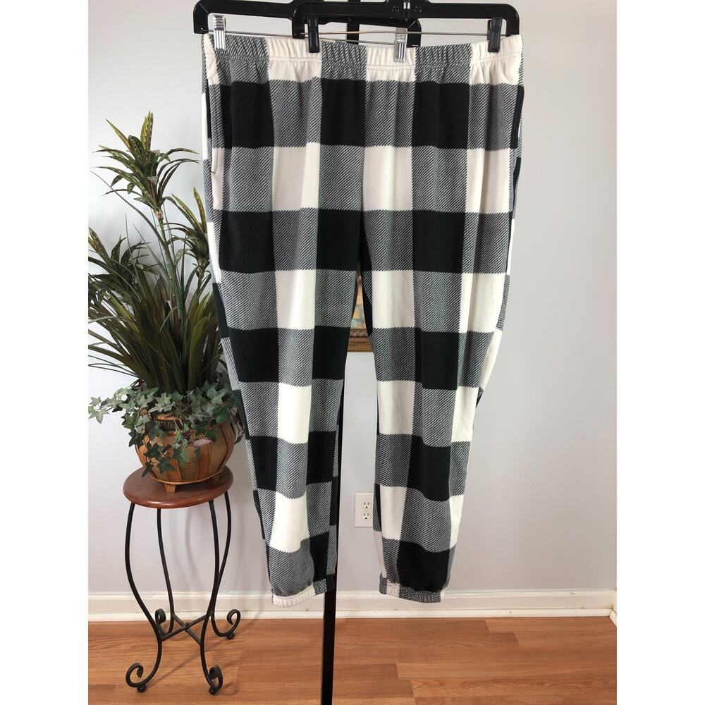 Old Navy Pajama Pants Women's XL Black White Buffalo Plaid Fleece Sleepwear